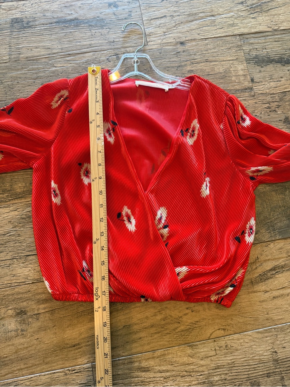 ASTR The Label Red Floral Pleated Surplice Top - Picture 7 of 8